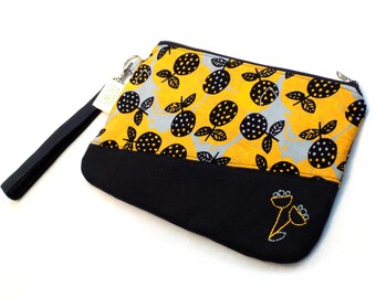Hand Embroidered Clutch Purse - Yellow Flowers