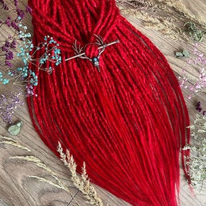 Röda syntetiska dreadlock-förlängningar: Virkade DE/SE-fauxlocs