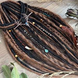Brown & Black Curly Crochet Dreadlock Extensions: Wavy Boho Faux Locs Braids