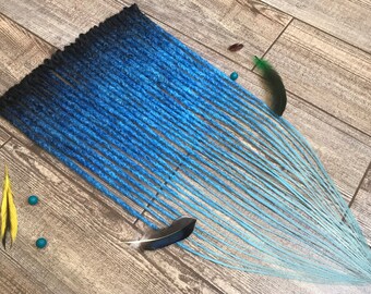 Synthetic Dreadlock Extensions Black Blue Ombre Crochet Double or Single Ended  Dreads DE or SE Full Set Dreadlocks Fake Dreads Faux Locs