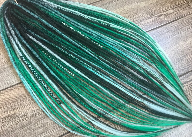 40 DE Synthetic Dreads Black Green Ombre Crochet Full Set Double Ended Dreadlock Extensions Dreadlocks Fake Hair Extensions Faux Locs Braids image 5