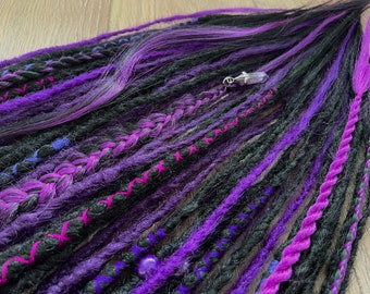 50 SE Synthetic Dreads Mix of Black Purple Crochet Full Set Single Ended Dreadlock Extensions Dreadlocks Fake Faux Locs