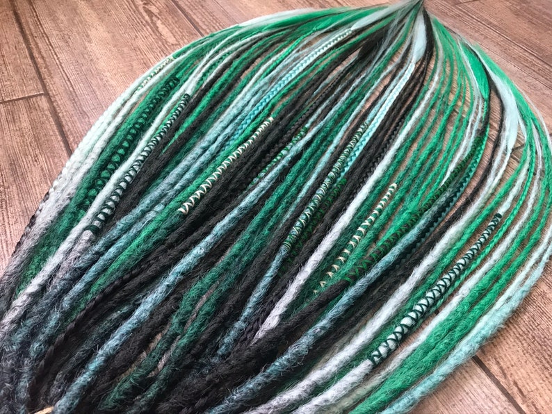 40 DE Synthetic Dreads Black Green Ombre Crochet Full Set Double Ended Dreadlock Extensions Dreadlocks Fake Hair Extensions Faux Locs Braids image 7