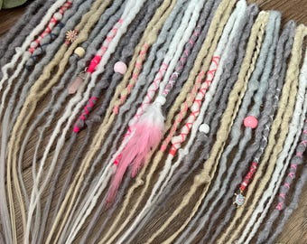 Gray Ash Blonde Synthetic Dreadlock Extensions: Crochet Dreads with Beads