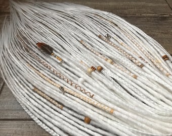 White Synthetic Dreadlock Extensions: Crochet Dreads with Boho Jewelry