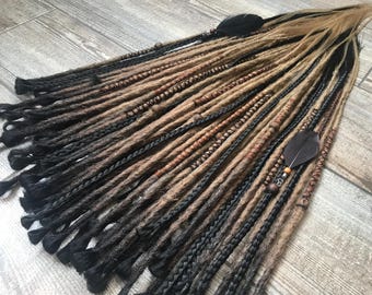 Synthetic Dreadlock Extensions Black Brown Ombre Crochet Single Ended Dreads Fake Extensions DE Faux Locs Full Set SE Boho Natural Handmade