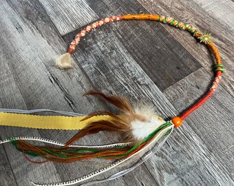 Hair Wrap Copper Orange Red Brown Dreadlock Extension. Synthetic Dread With Beads, Thereads, Gold Decorations. Single Ended Dread.