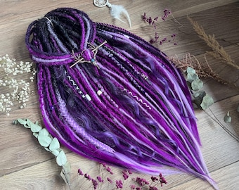 Extensiones de rastas sintéticas ombré de color negro a morado: conjunto completo de rastas de crochet