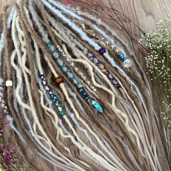 Blonde Brown Gray Synthetic Dreads: Crochet Dreadlock Extensions with Beads