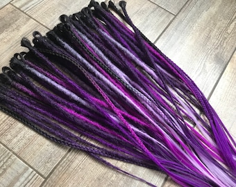 50 SE Synthetic Dreads Mix 4 Shades of Black to Purple Ombre Crochet Full Set Single Ended Dreadlock Extensions Dreadlocks Fake Faux Locs