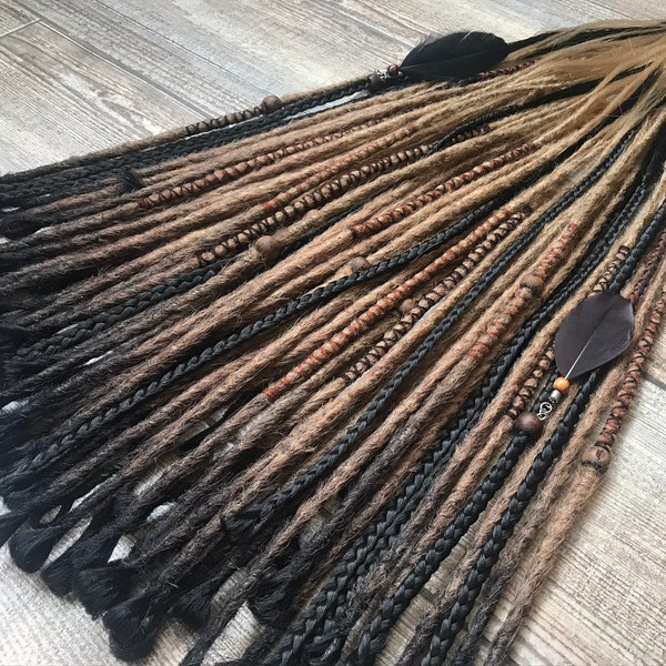 50 SE Synthetic Dreadlock Extensions Black Brown Ombre Crochet Single Ended Dreads Fake Extensions Faux Locs Full Set Boho Natural Handmade