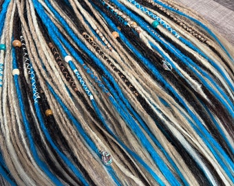 Blonde Brown Blue Synthetic Dreadlock Extensions: Boho Viking Style