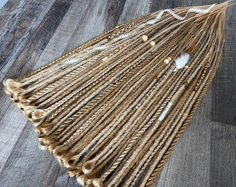 Synthetic Dreads Gold, Light Ash Blonde Crochet SE Dreadlock Extensions Full Set Single Ended Dreads Fake Extensions DE Faux Locs Boho Hair