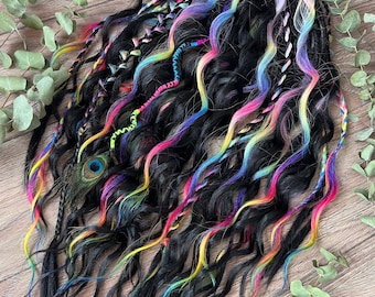 Black Wavy Rainbow Synthetic Dreadlock Extensions: Crochet SE/DE Curls Braids