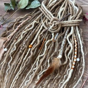 3 Shades of Blonde Synthetic Dreads: Crochet Dreadlock Extensions with Beads & Feather