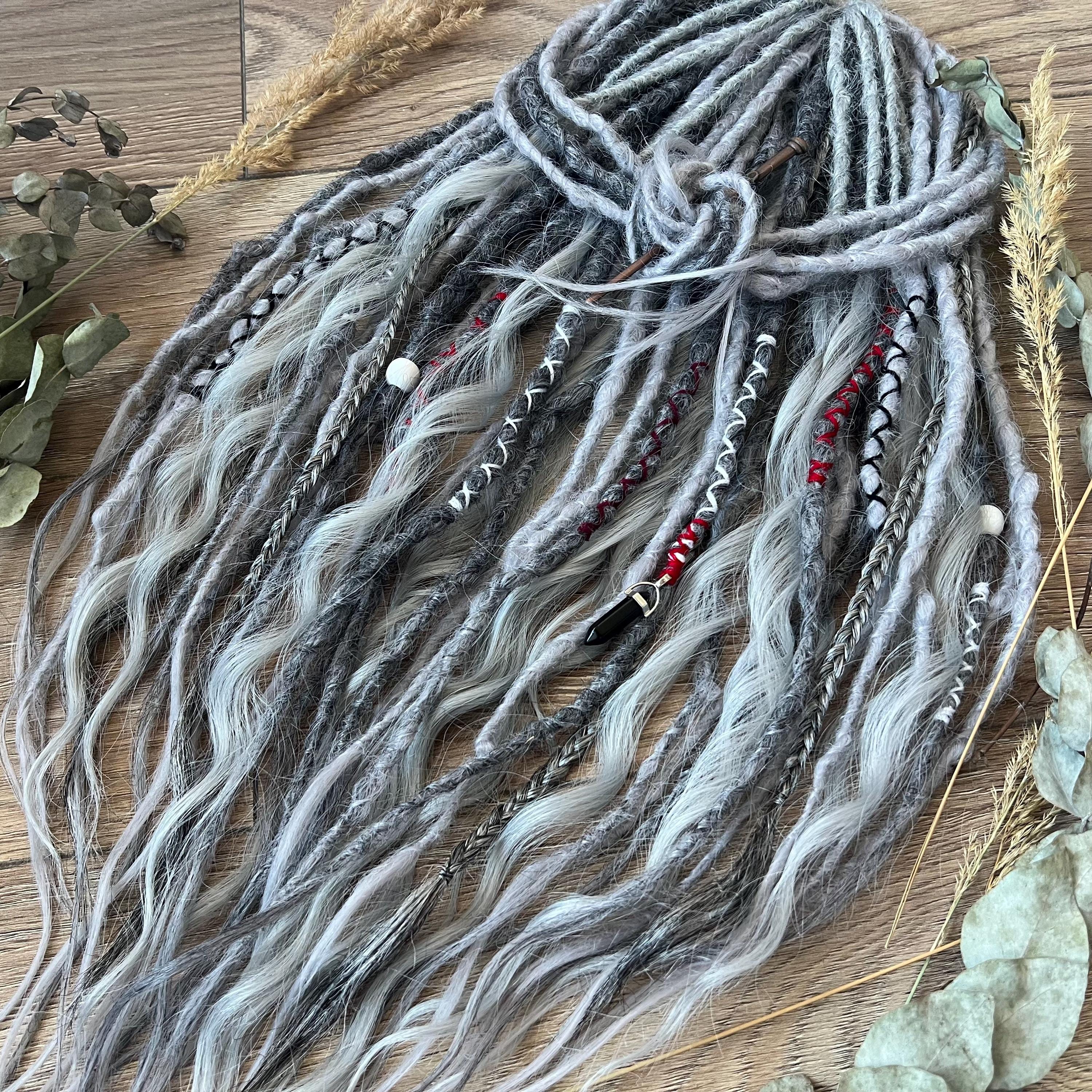 SE Synthetic Dreads Mix of Gray Wavy Crochet Full Set Single Ended Dreadlock Extensions DE Dreadlocks Fake Faux Locs