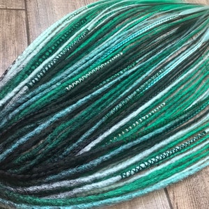 Synthetic Dreads Black Green Ombre Crochet Full Set Double Ended Dreadlock Extensions Dreadlocks SE Fake Hair Extensions DE Faux Locs Braids