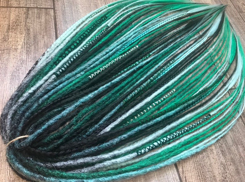 40 DE Synthetic Dreads Black Green Ombre Crochet Full Set Double Ended Dreadlock Extensions Dreadlocks Fake Hair Extensions Faux Locs Braids image 1