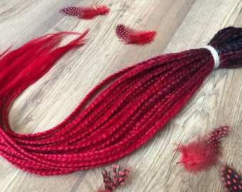 Synthetic Braids Black Red Ombre Crochet Double Ended Braid Extensions Full Set Braids DE Fake Braids Kanekalon Braids Faux Locs