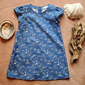 Girls blue and white cotton dress age 3, &#39;English Coast&#39;