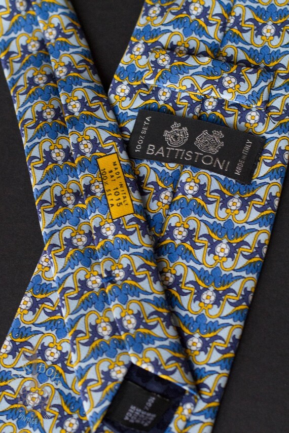 Battistoni Blue And Yellow Ornament Silk Vintage Tie 100 Etsy