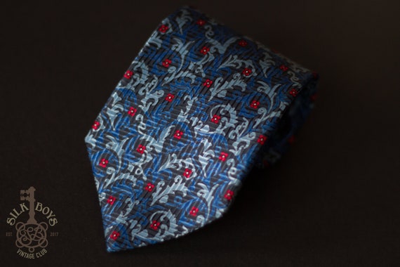 Lanvin Floral Print Blue and Red Silk Vintage Tie