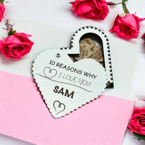 Personalisierte Holz-Geschenkbox - 10 Gründe, warum ich dich liebe und Herzen Valentinstag, Jahrestagsgeschenk für Freund, Freundin-Frau-Mann
