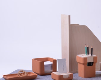 Terracotta desk organizer full set Original desk organizer Natural material desk accessories