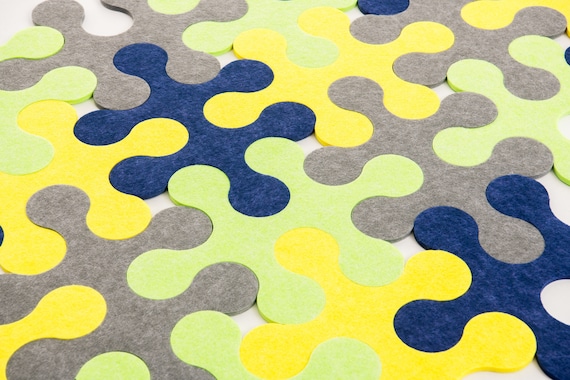 Design Puzzle Tapis Jaune Bleu Gris Forme Ronde Puzzle Revêtements De Sol Pour Chambre Denfant Intérieure Enfants Decor