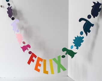 Personalise Dinosaur Room Sign for Kid Room Decor, Nursery Accessory & Playroom Wall Hanging. Rainbow Dinosaur Decoration.