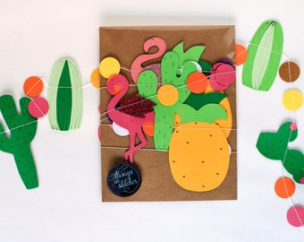 Flamingo & Pineapple Tropical Paper Garland. Cactus Party Decorations for Gender Neutral Baby Shower, Hen Do or Birthday. .