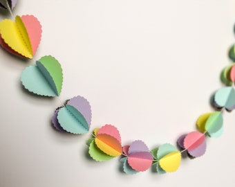 Valentine&#39;s Day Rainbow Pastel Heart Garland ideal for Gender Neutral Baby Shower, Candy Coloured Nursery Décor & Wedding Decorations.