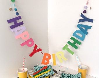 Ombré Rainbow Happy Birthday Garland | Personalised Birthday Banner | Custom Bunting | Multi Coloured Party Decoration. .