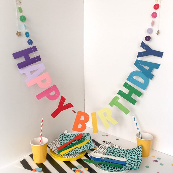 Ombré Rainbow Happy Birthday Garland | Personalised Birthday Banner | Custom Bunting | Multi Coloured Party Decoration. .