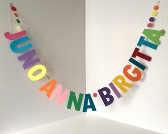 Personalised Name Garland for Nursery Decoration, Kids Decor & Naming Ceremonies | Bright Rainbow Custom Name Bunting.