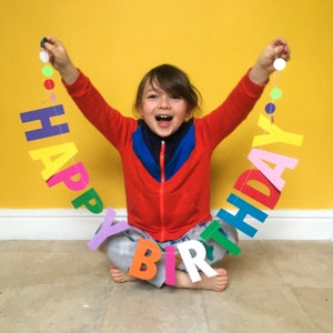 Happy Birthday Garland | Personalised Birthday Banner | Custom Name Birthday Bunting | Rainbow Coloured Birthday Party Decorations.