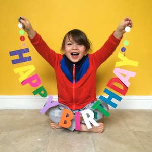 Happy Birthday Garland | Personalised Birthday Banner | Custom Name Birthday Bunting | Rainbow Coloured Birthday Party Decorations.