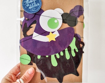 Witches Halloween Garland | Handmade Cauldron, Hat & Cat Bunting