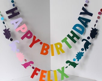 Banderines personalizados para fiesta de cumpleaños de dinosaurio, decoración de fiesta de dinosaurio Ombré, decoraciones de fiesta de cumpleaños a medida. Envío gratuito al Reino Unido.