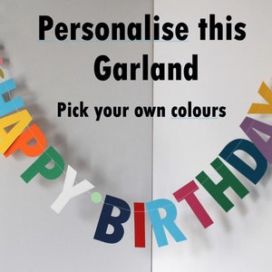 Personalised Happy Birthday Garland | Pick Your Own Colour Theme Birthday Banner | Custom Name Birthday Decorations | .