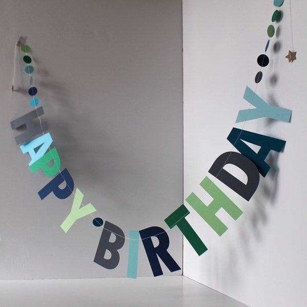 Blue Happy Birthday Garland | Personalised Birthday Banner | Custom Name Birthday Bunting | Boy Birthday Party Decoration. .