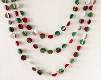 Scandi Christmas Garland, Christmas Décor, Modern Christmas Confetti Garland in Red, White, Brown, Silver, Gold & Green, Festive Home Decor.