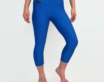 Longbay blue cropped leggings, capris, three quarter length lycra leggings