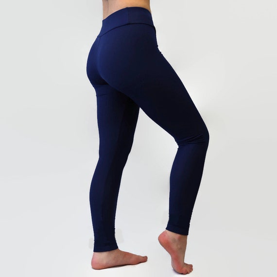 Midnight Blue Fleece Lined Thermal Leggings, Winter Leggings, Warm Leggings,  Navy Leggings 