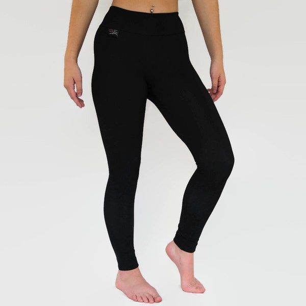 Black fleece lined thermal leggings, winter leggings, warm leggings