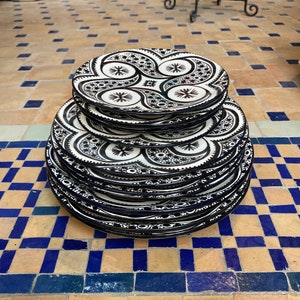 Handmade and hand-painted black and white ceramic dinner/ main plates / starter plates / dessert plates.