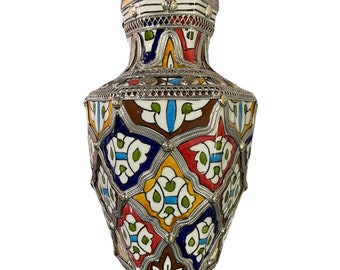 モロッコ フェズ 陶器 手描き ホワイト ブルー 花瓶 ヴィンテージ