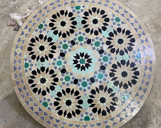 Handmade Moroccan mosaic table / round mosaic table / mosaic dining table.