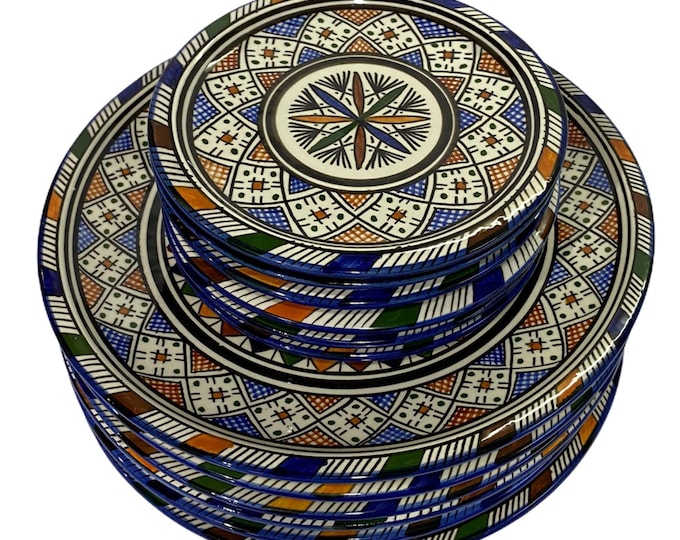 Handmade and hand-painted Moroccan ceramic plates, Moroccan handmade ceramic dinner dish and dessert dish