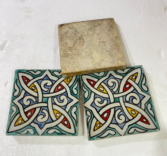 Hand Crafted Terracotta Tile Coasters from Morocco Set Of 4